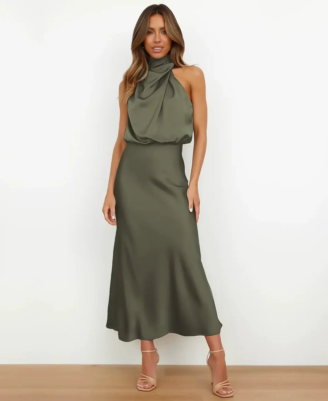 Halter Wedding Guest Midi Dress