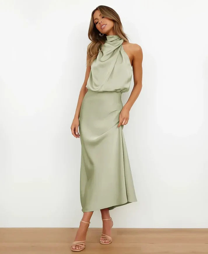Halter Wedding Guest Midi Dress - Light green