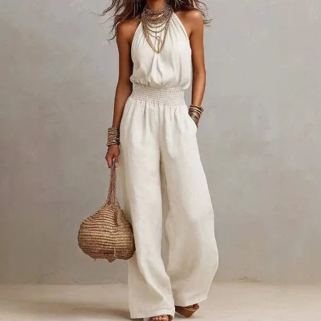Halter Wide Leg Jumpsuit - White
