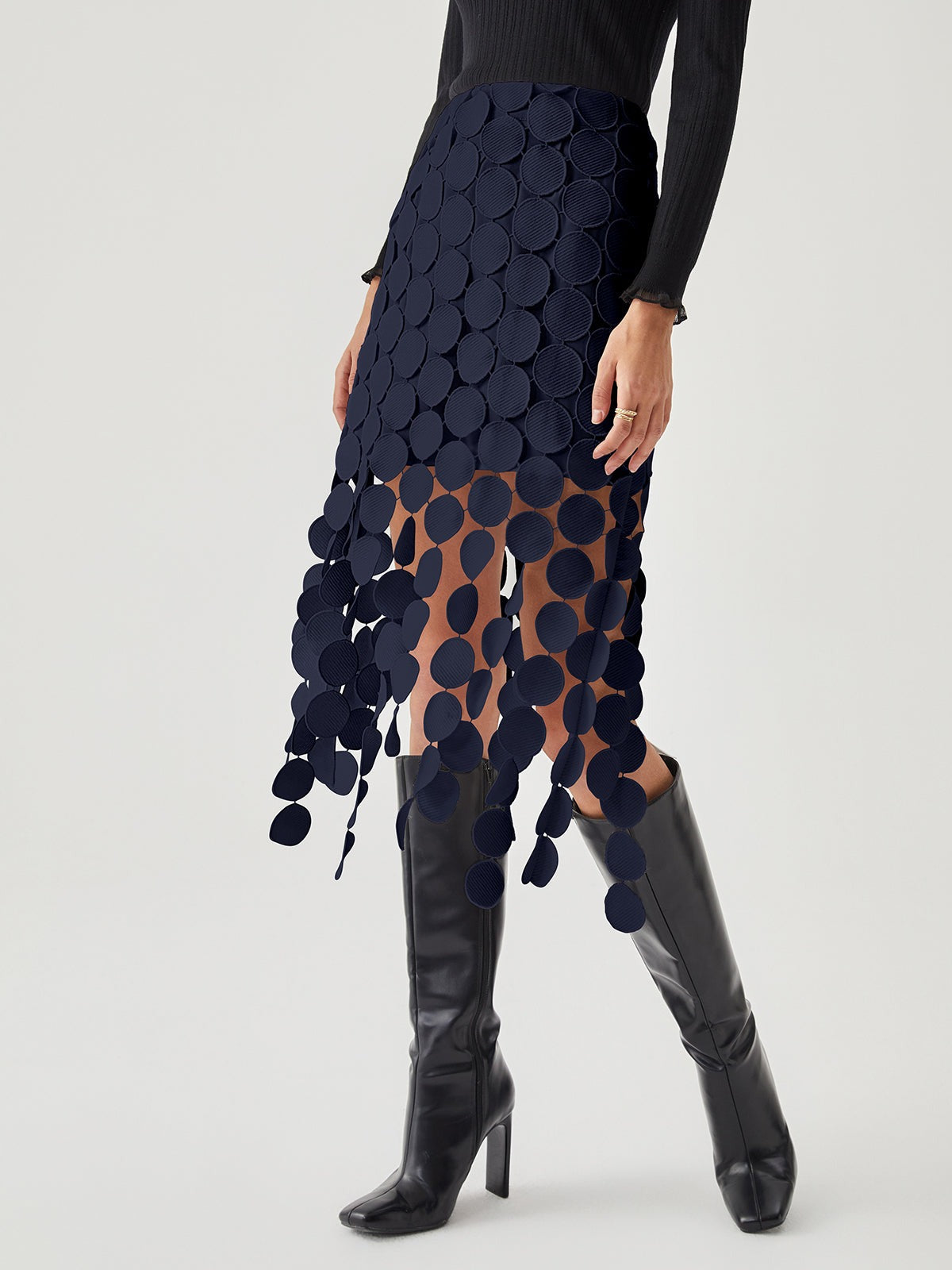 High Waisted Lace Midi Skirt