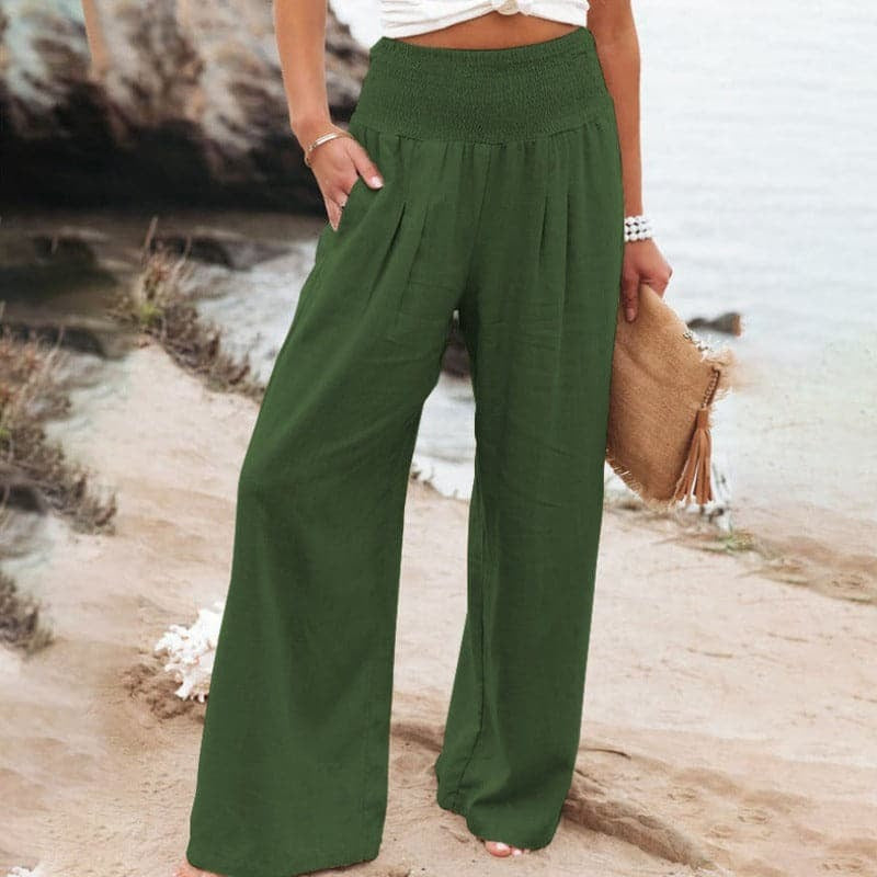 High Waisted Palazzo Pants - Green