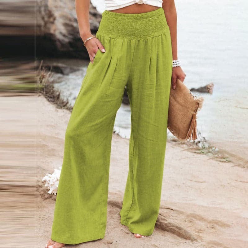High Waisted Palazzo Pants - Light Green
