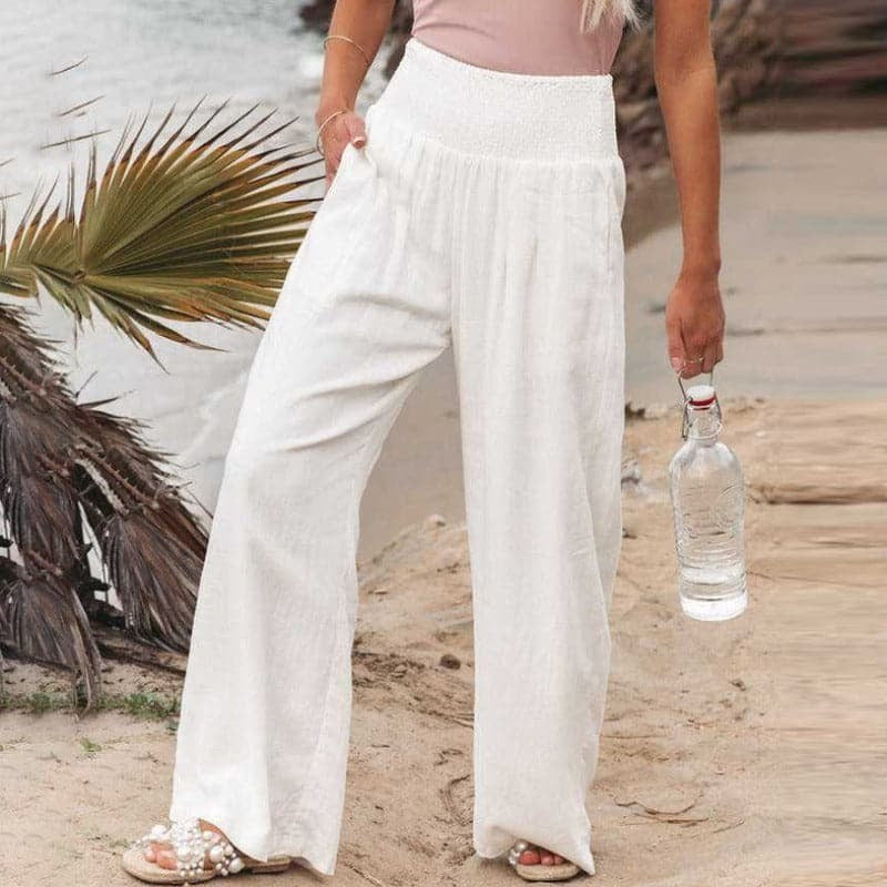 High Waisted Palazzo Pants - White