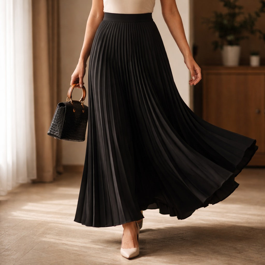 High Waisted Pleated Maxi Skirt