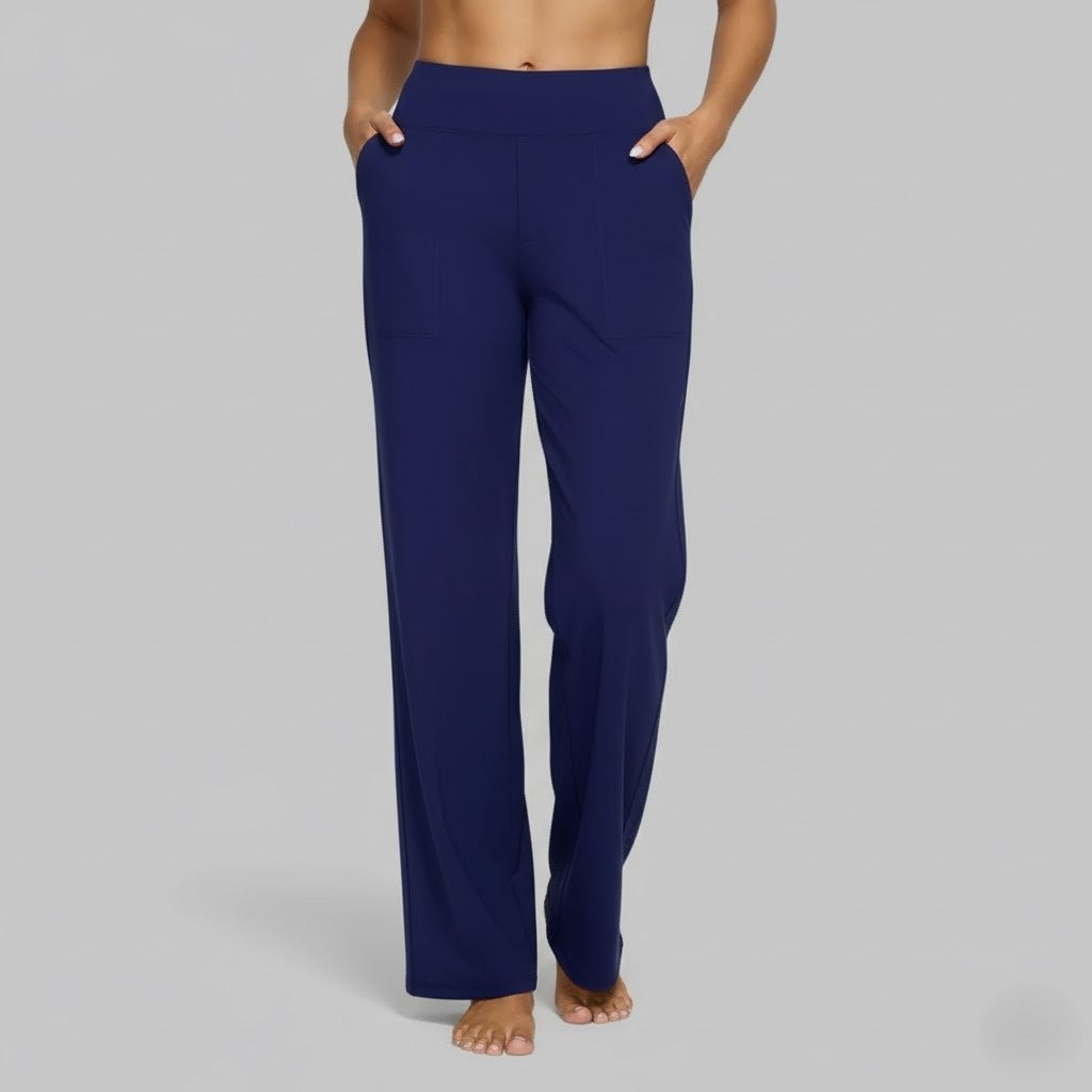 High Waisted Wide Leg Pants - Blue