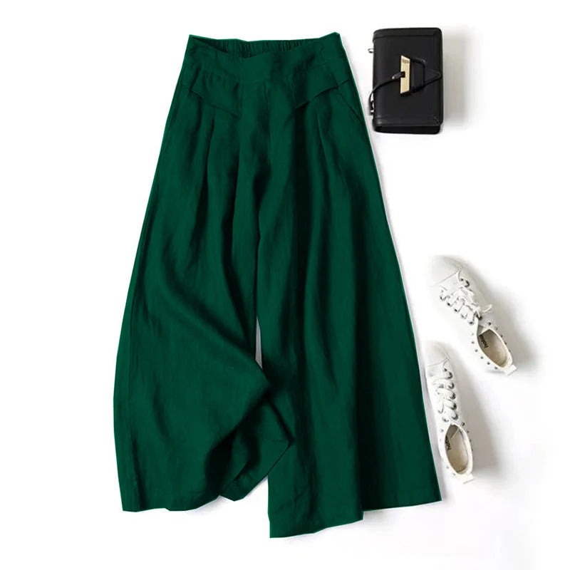 High Waisted Wide Leg Pants - Green