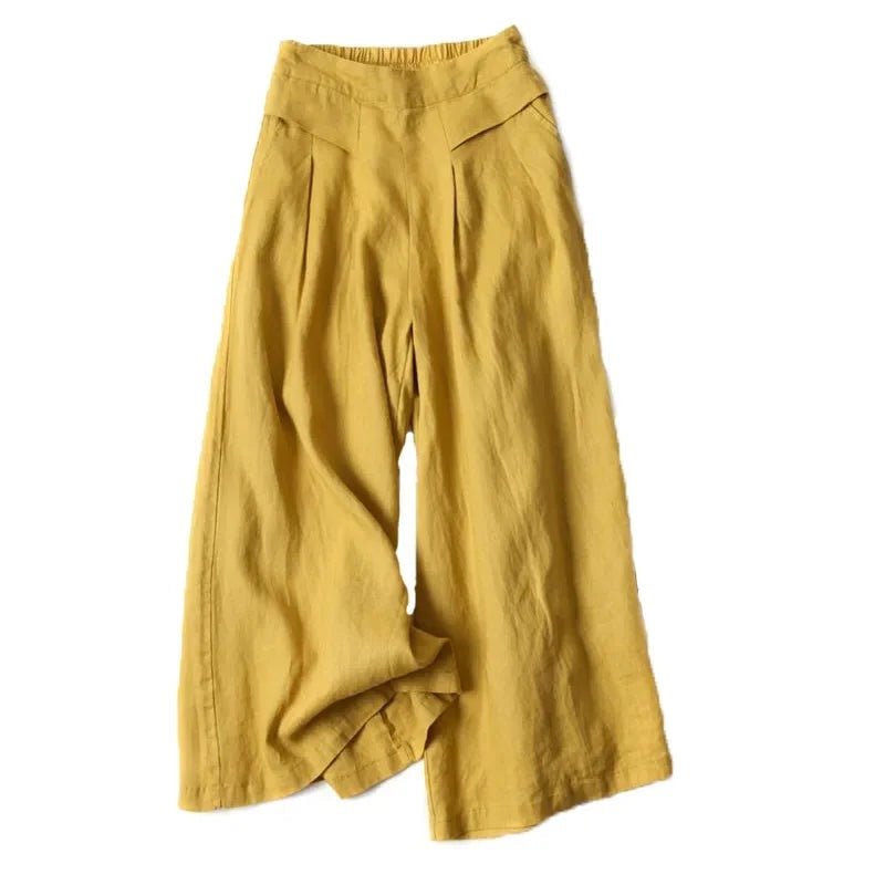 High Waisted Wide Leg Pants - Mustard