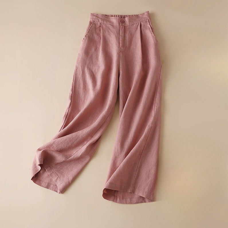 High Waisted Wide Leg Pants - Pink