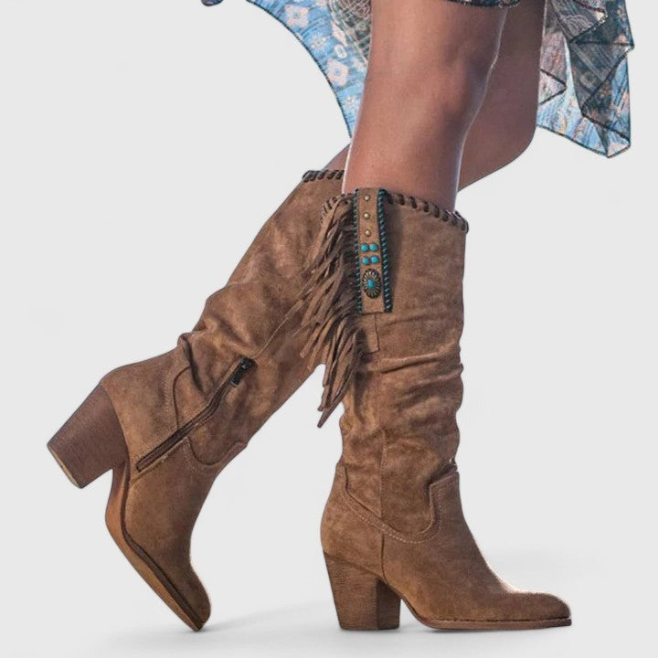 Knee High Western Boots - Brown