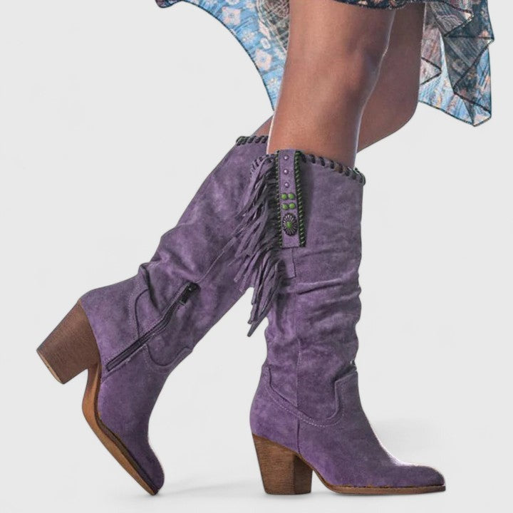 Knee High Western Boots - Purple
