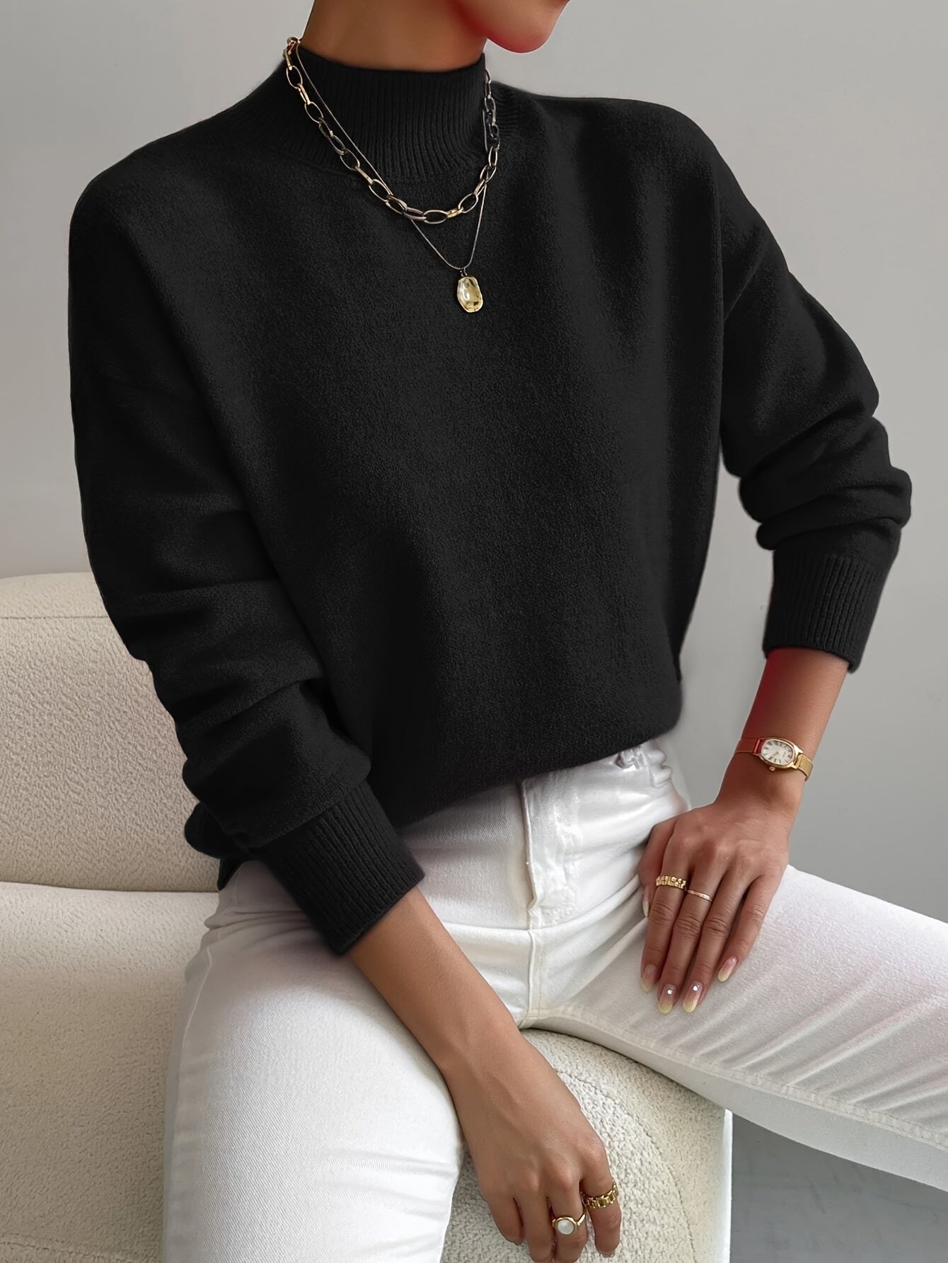 Knit Mock Neck Sweater - Black