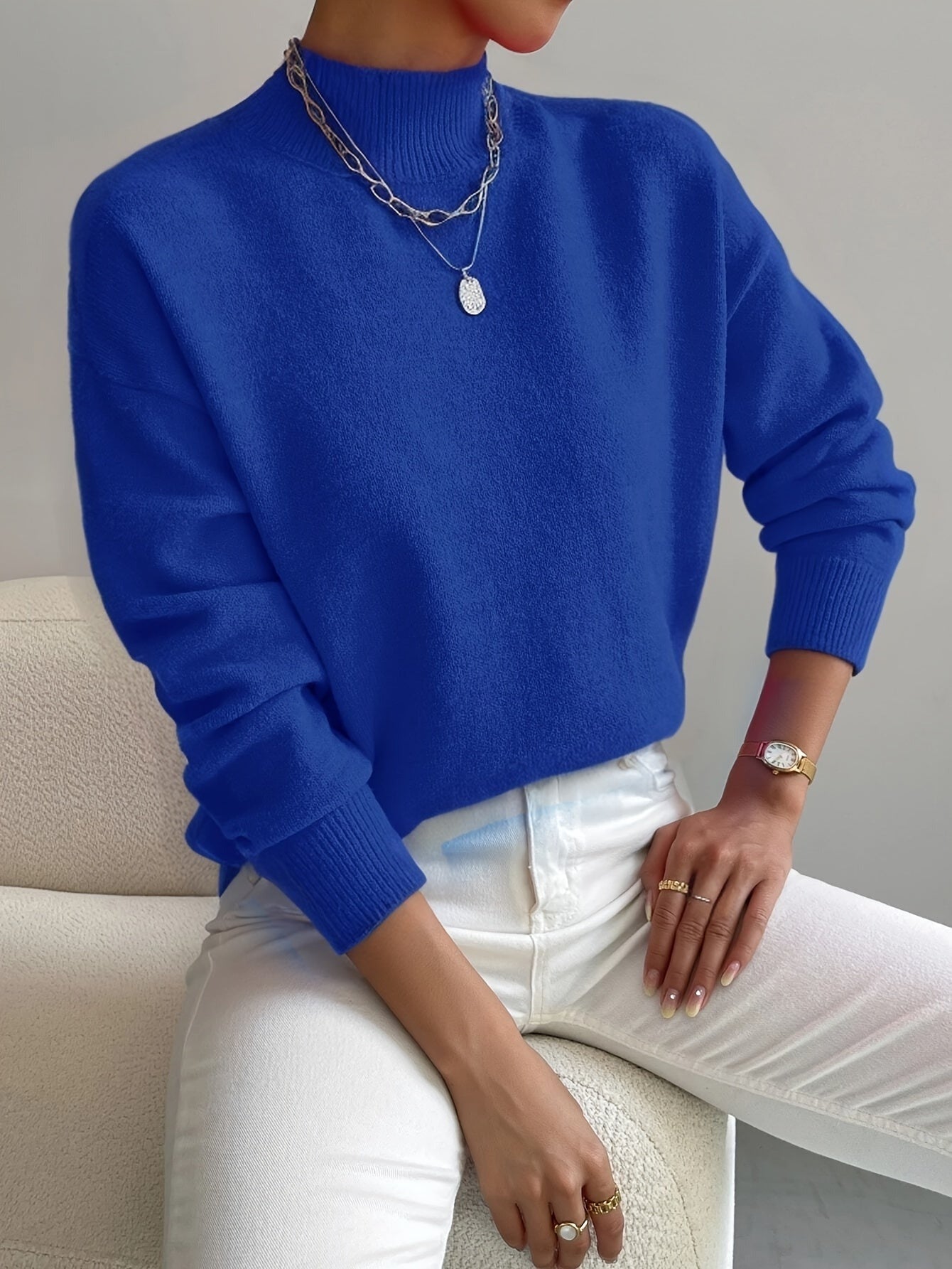 Knit Mock Neck Sweater - Blue
