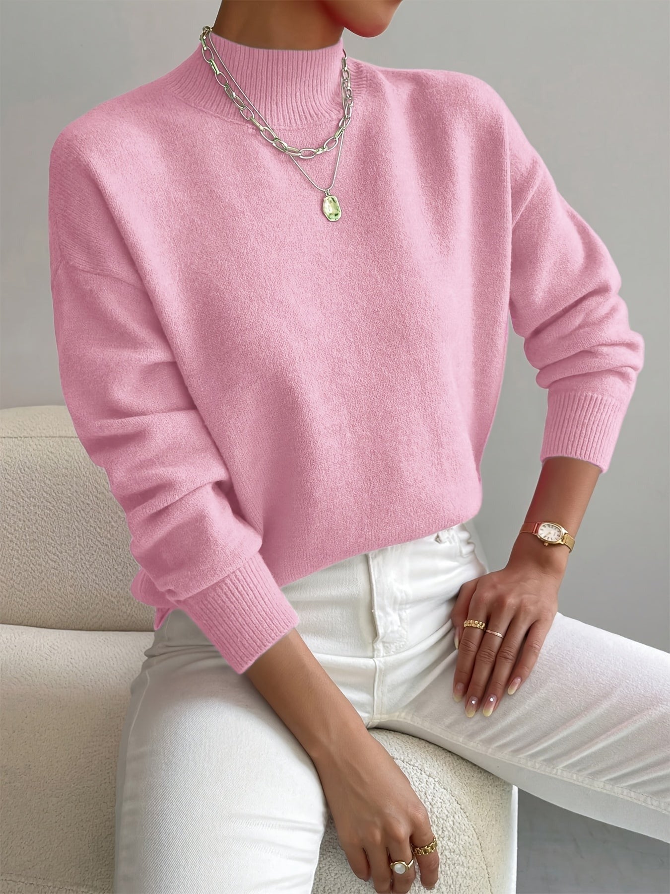 Knit Mock Neck Sweater - Light Pink