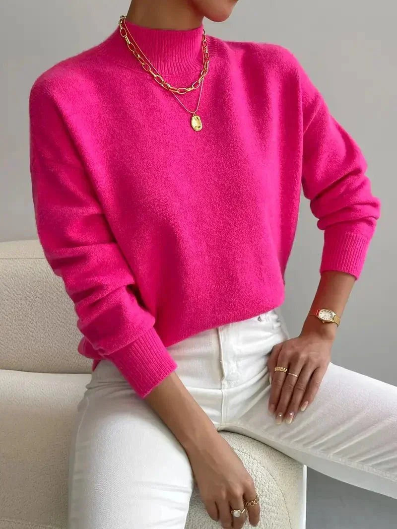 Knit Mock Neck Sweater - Pink
