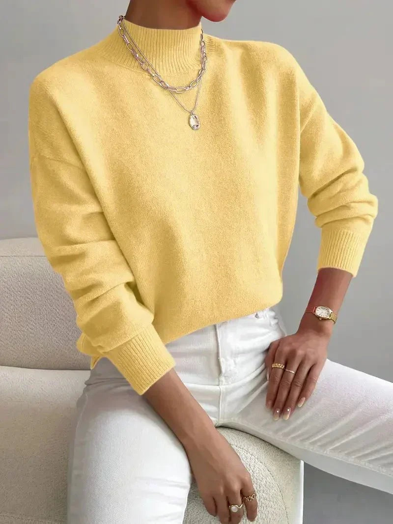 Knit Mock Neck Sweater - Yellow
