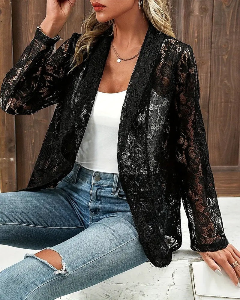 Lace Kimono Cover Up - Black