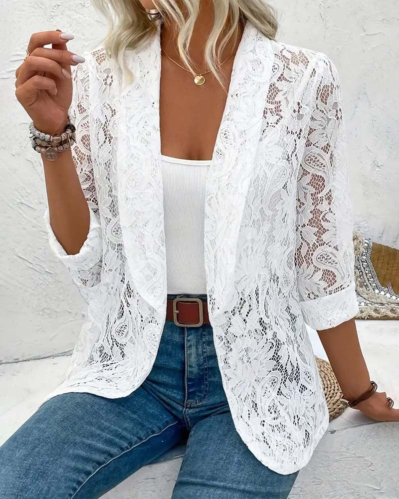 Lace Kimono Cover Up - White