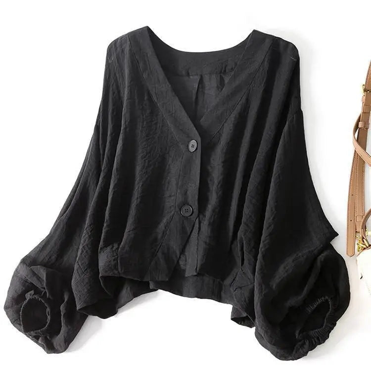 Long Sleeve Batwing Blouse - Black
