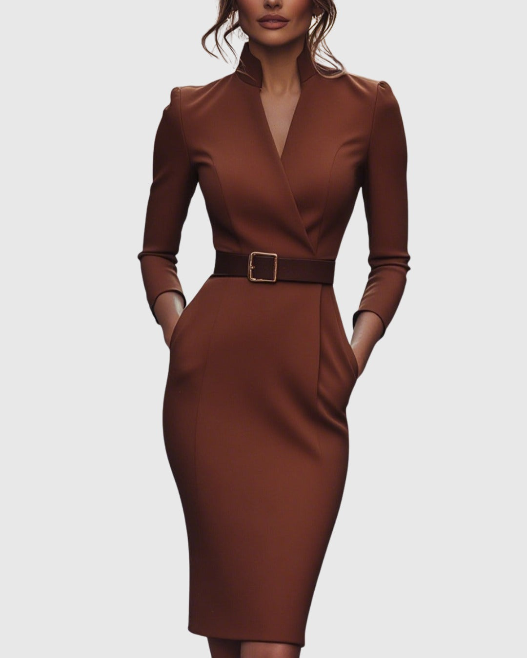 Long Sleeve Bodycon Midi Dress - Brick Red
