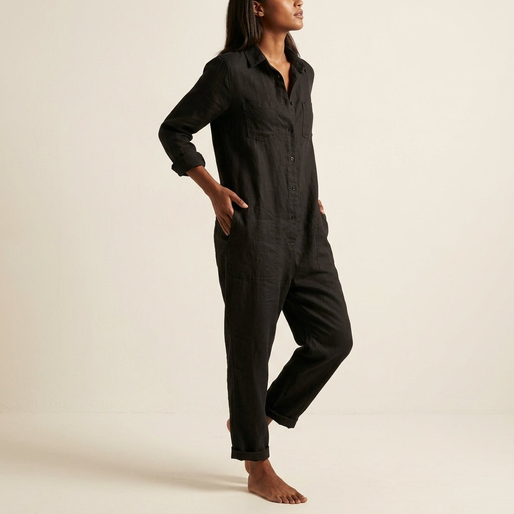 Long Sleeve Casual Jumpsuit - Black