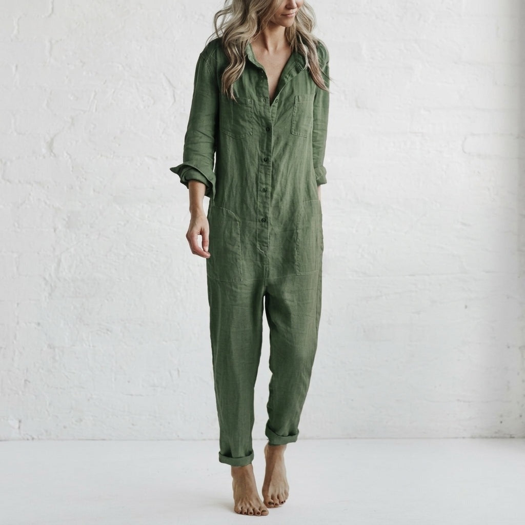 Long Sleeve Casual Jumpsuit - Green