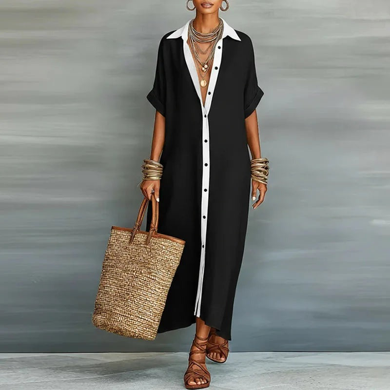 Long Sleeve Maxi Shirt Dress - Black