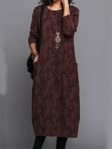 Long Sleeve Midi Dress - Claret