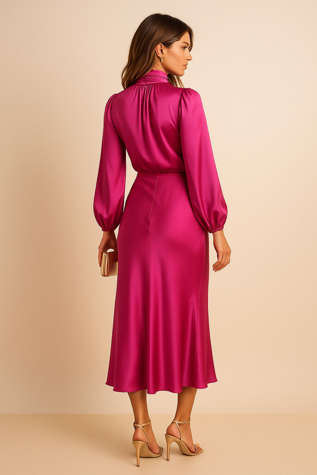 Long Sleeve Satin Midi Dress