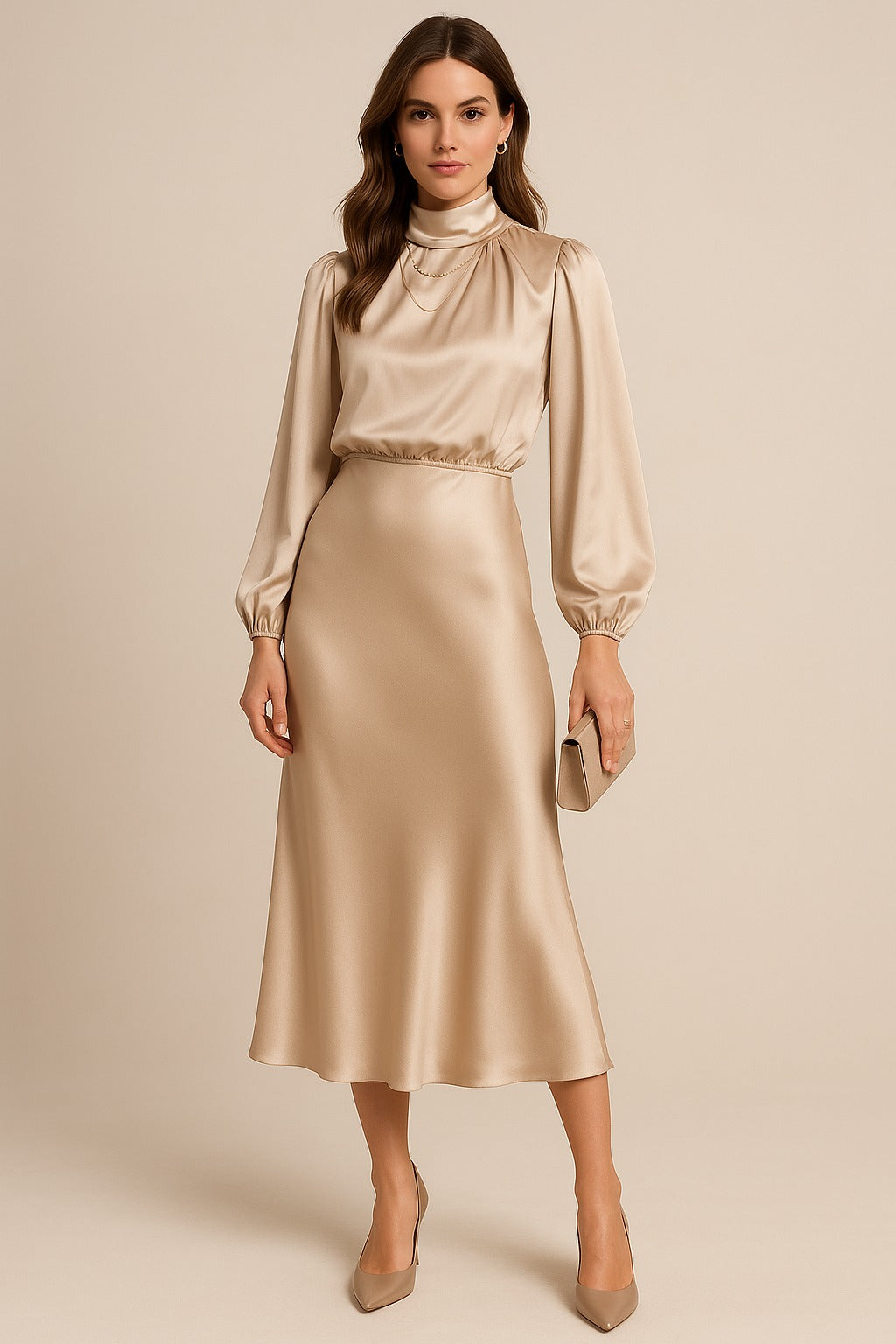 Long Sleeve Satin Midi Dress