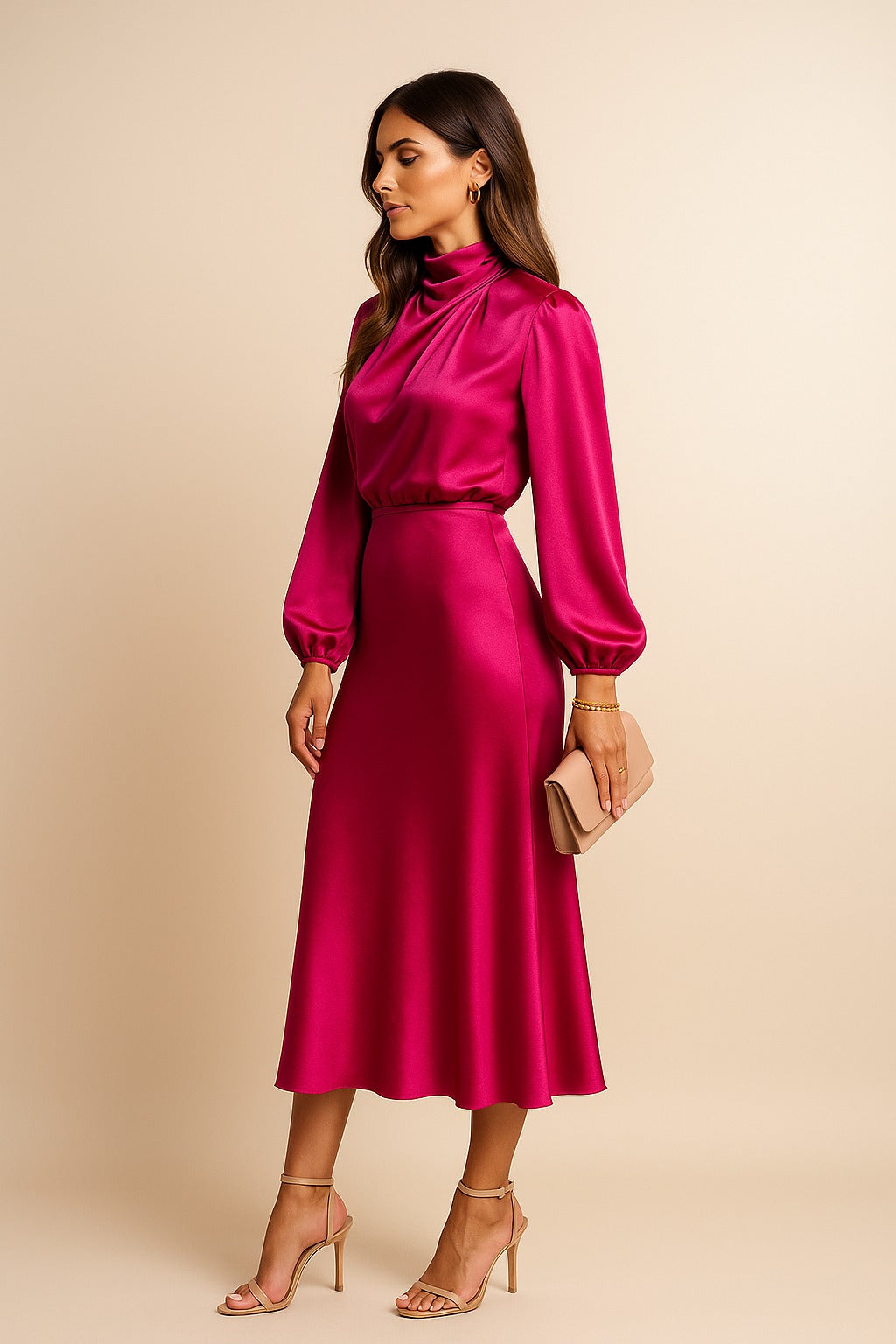 Long Sleeve Satin Midi Dress