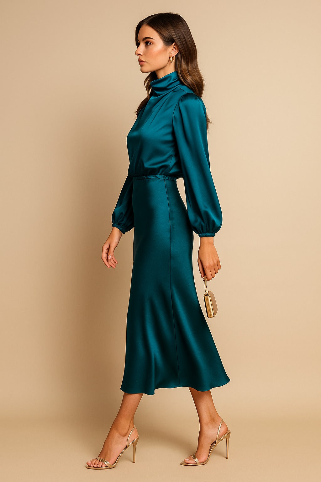 Long Sleeve Satin Midi Dress