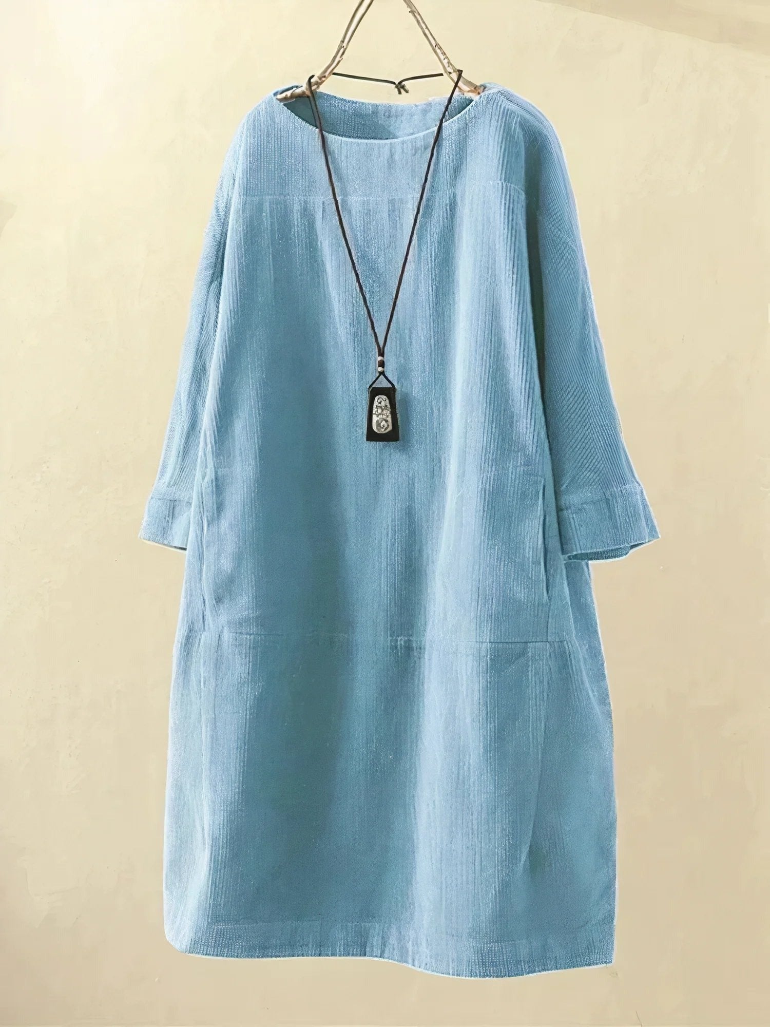 Long Sleeve Shift Dress - Light Blue