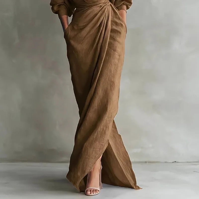 Long Sleeve Wrap Maxi Dress