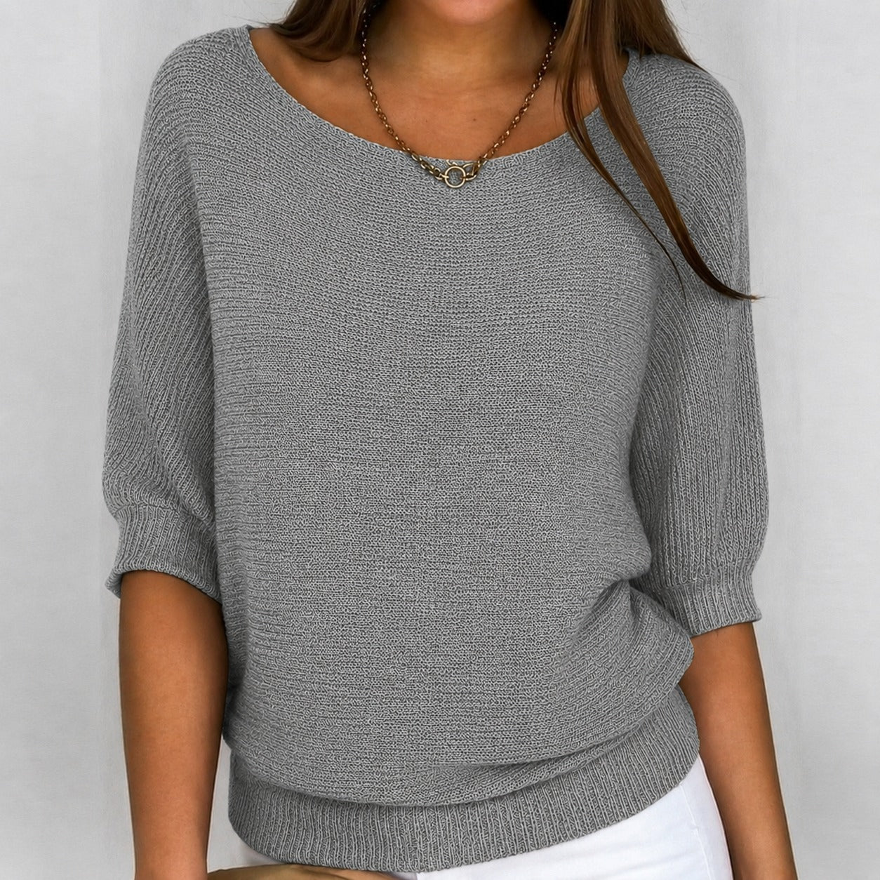 Loose Fit Knit Sweater - Gray