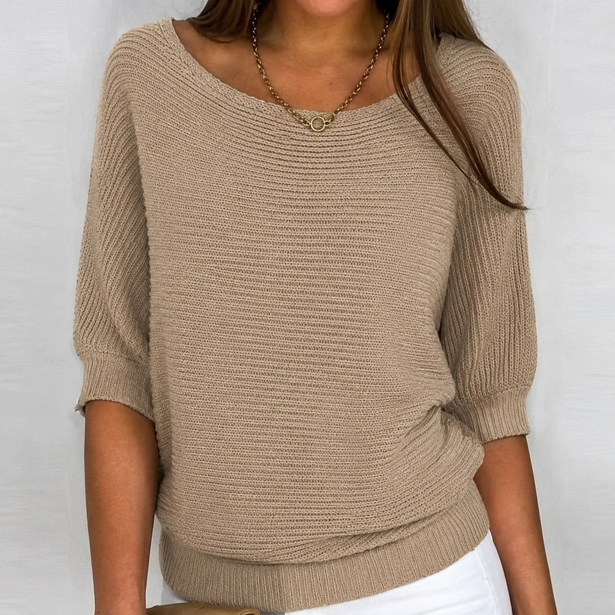 Loose Fit Knit Sweater - Khaki