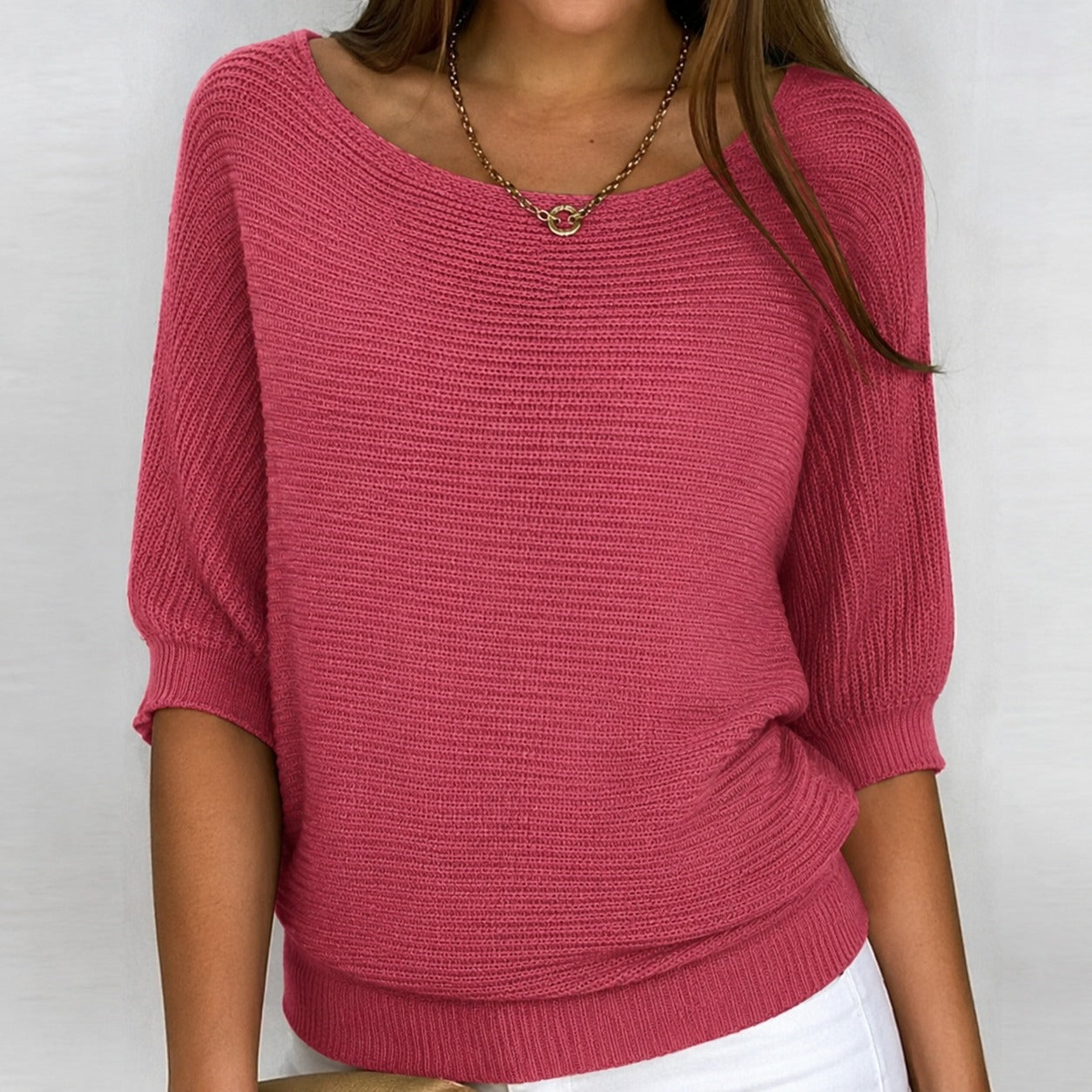 Loose Fit Knit Sweater - Raspberry