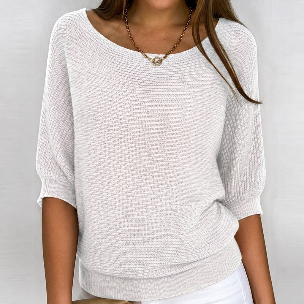 Loose Fit Knit Sweater - White