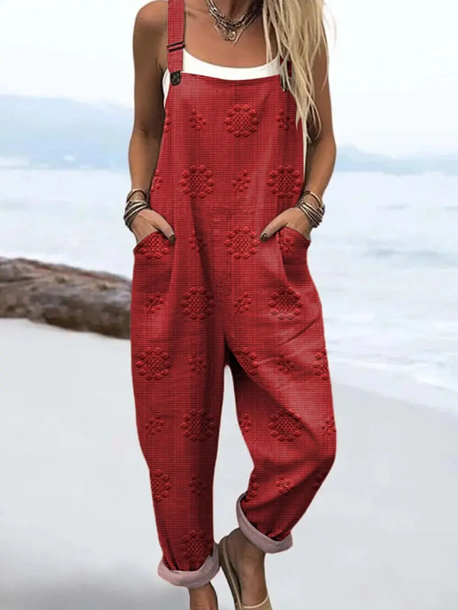 Loose Fit Overalls Jumpsuit - Red