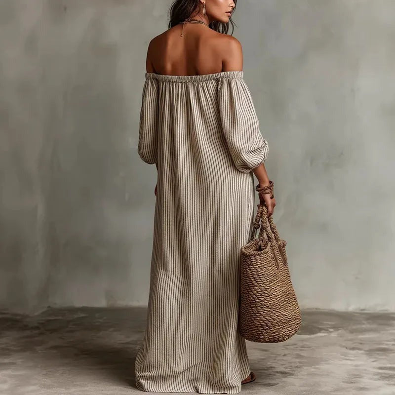 Off Shoulder Striped Maxi Dress