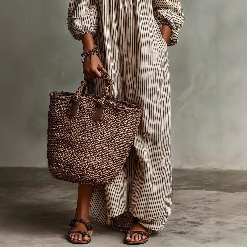 Off Shoulder Striped Maxi Dress