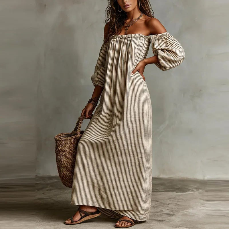 Off Shoulder Striped Maxi Dress
