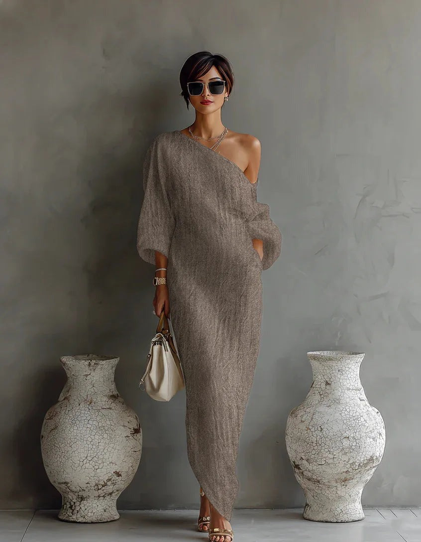 One Shoulder Maxi Dress - Khaki