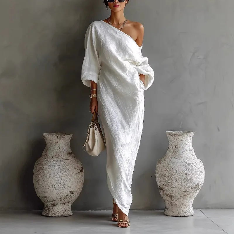 One Shoulder Maxi Dress - White