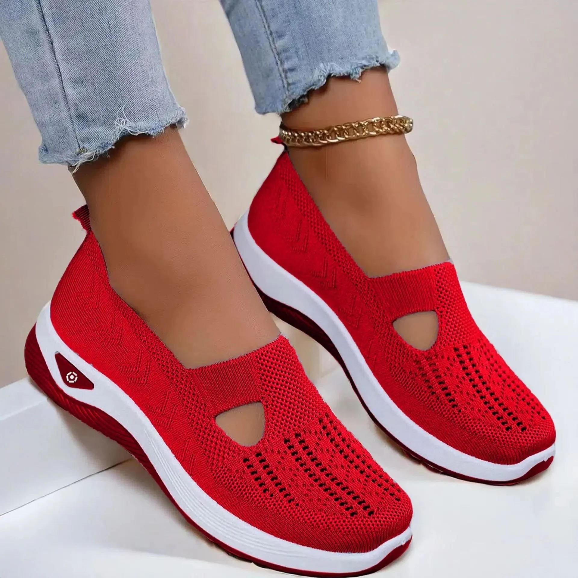 Orthopedic Mesh Walking Sneakers - Red
