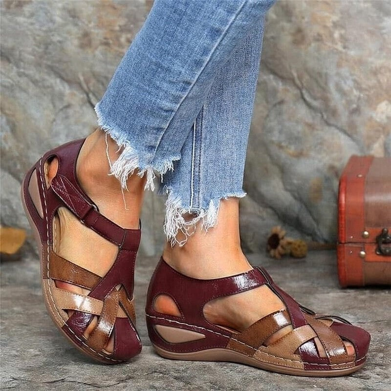 Orthopedic Wedge Sandals - Burgundy
