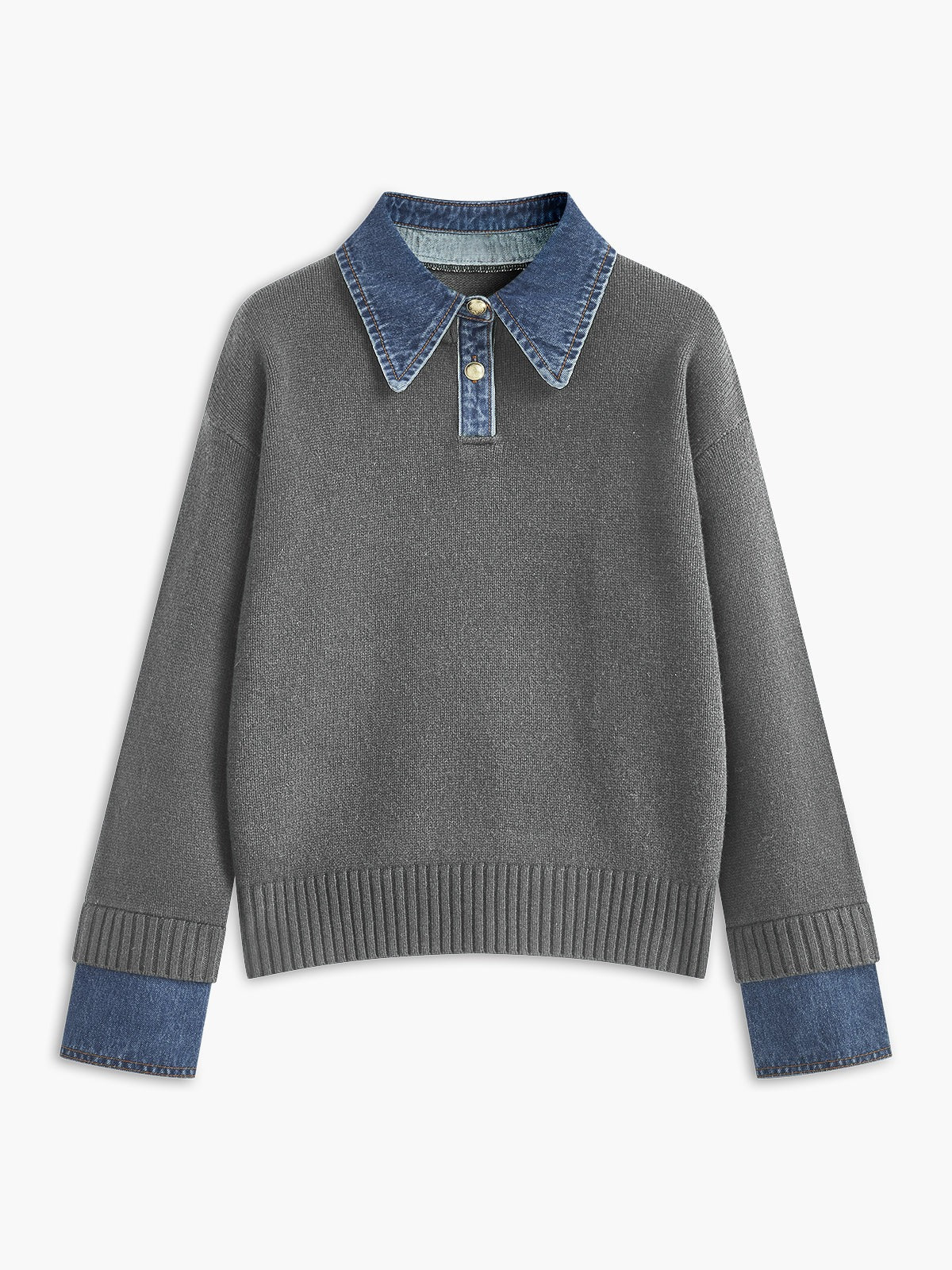 Oversized Knit Pullover Sweater - Light Grey