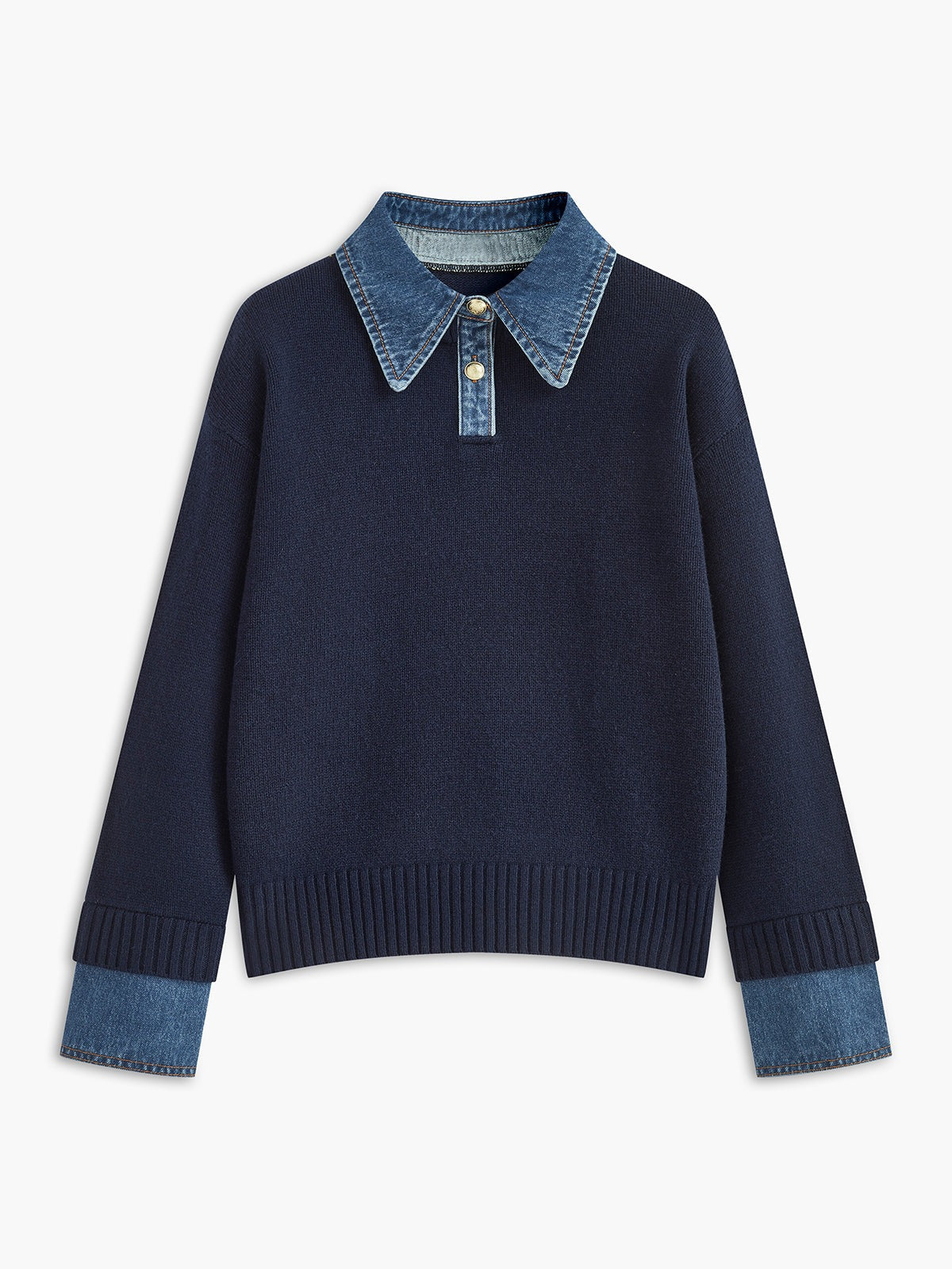 Oversized Knit Pullover Sweater - Navy