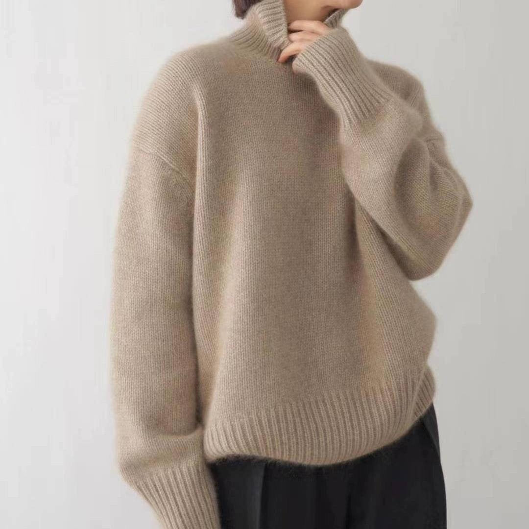 Oversized Knit Turtleneck Sweater - Khaki