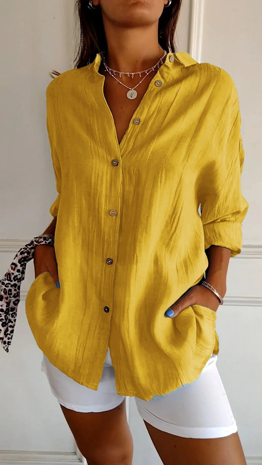 Oversized Long Sleeve Shirt - Yellow
