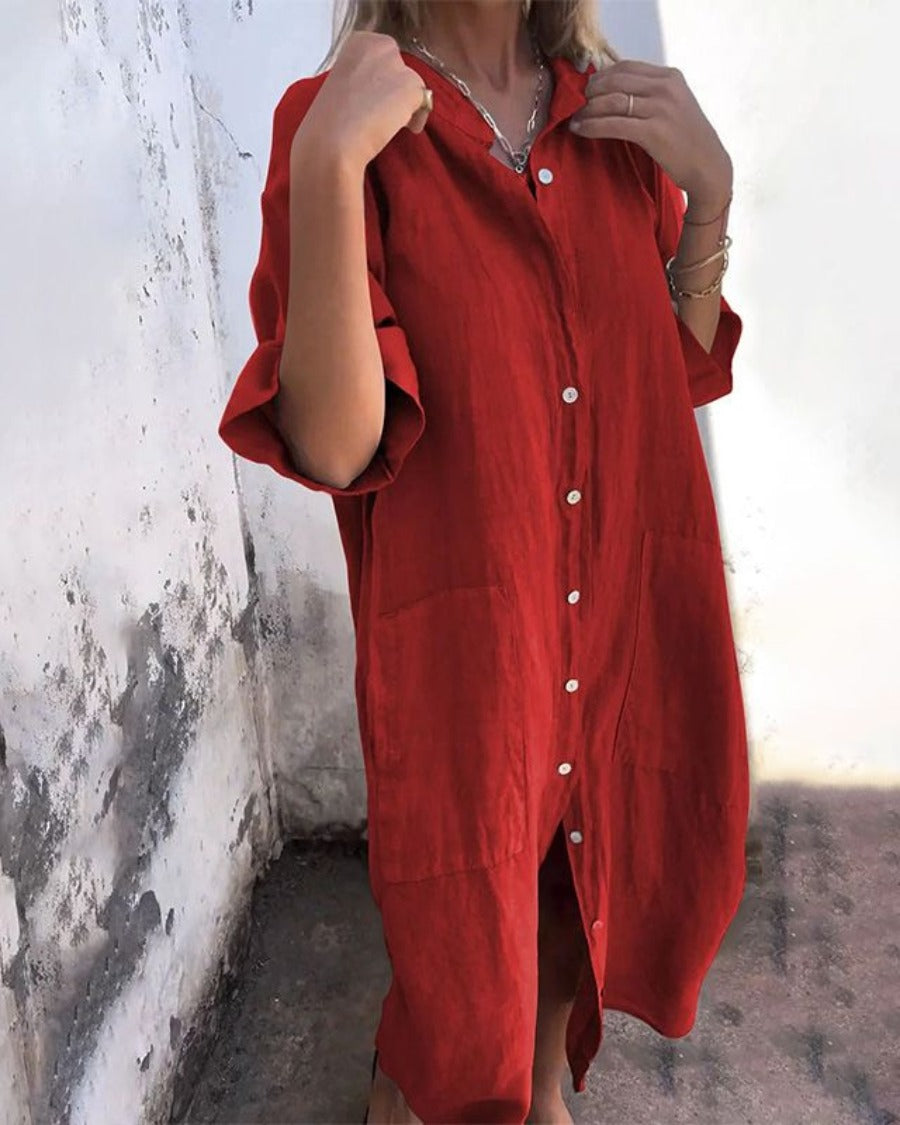 Oversized Shirt Dress - Red
